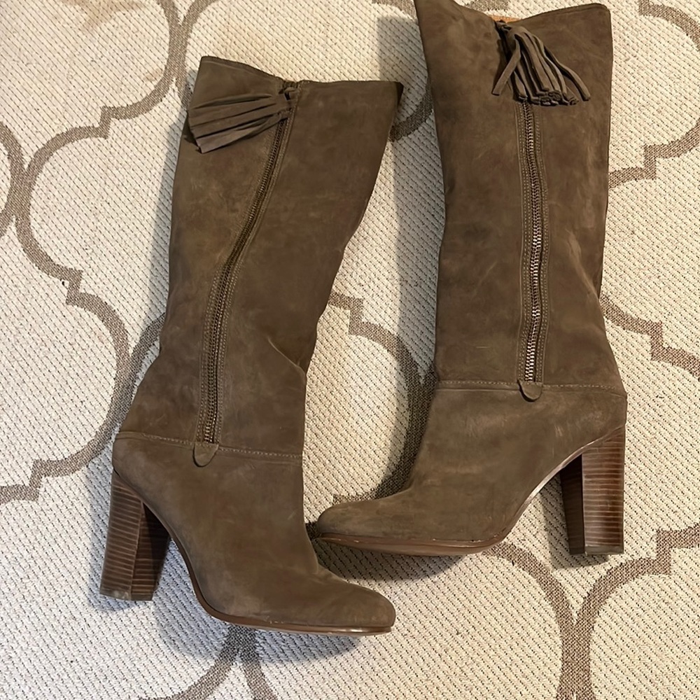 Coach Therese heeled suede brown Side Zip Tassels Boots